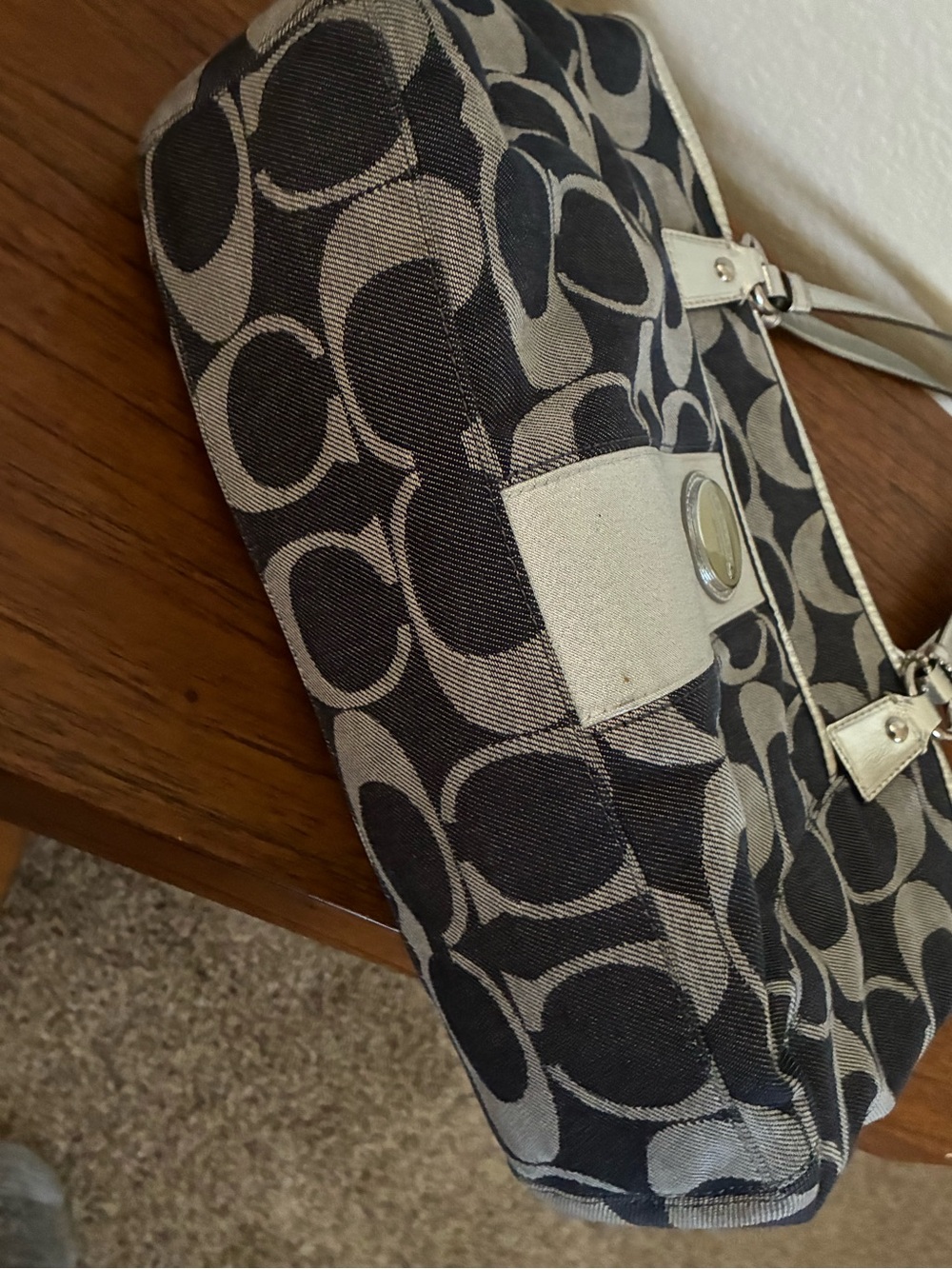 COACH Navy Signature Denim Canvas Tote with Silver Accents - Picture 6 of 8